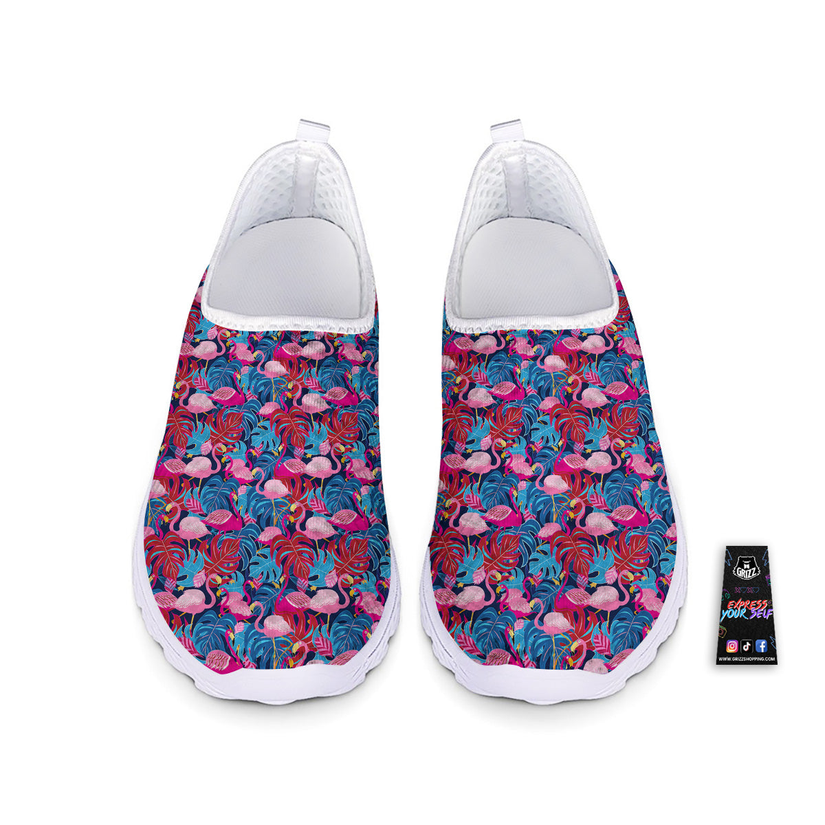 Tropical Blue And Pink Flamingo Print Nurse Shoes-grizzshop