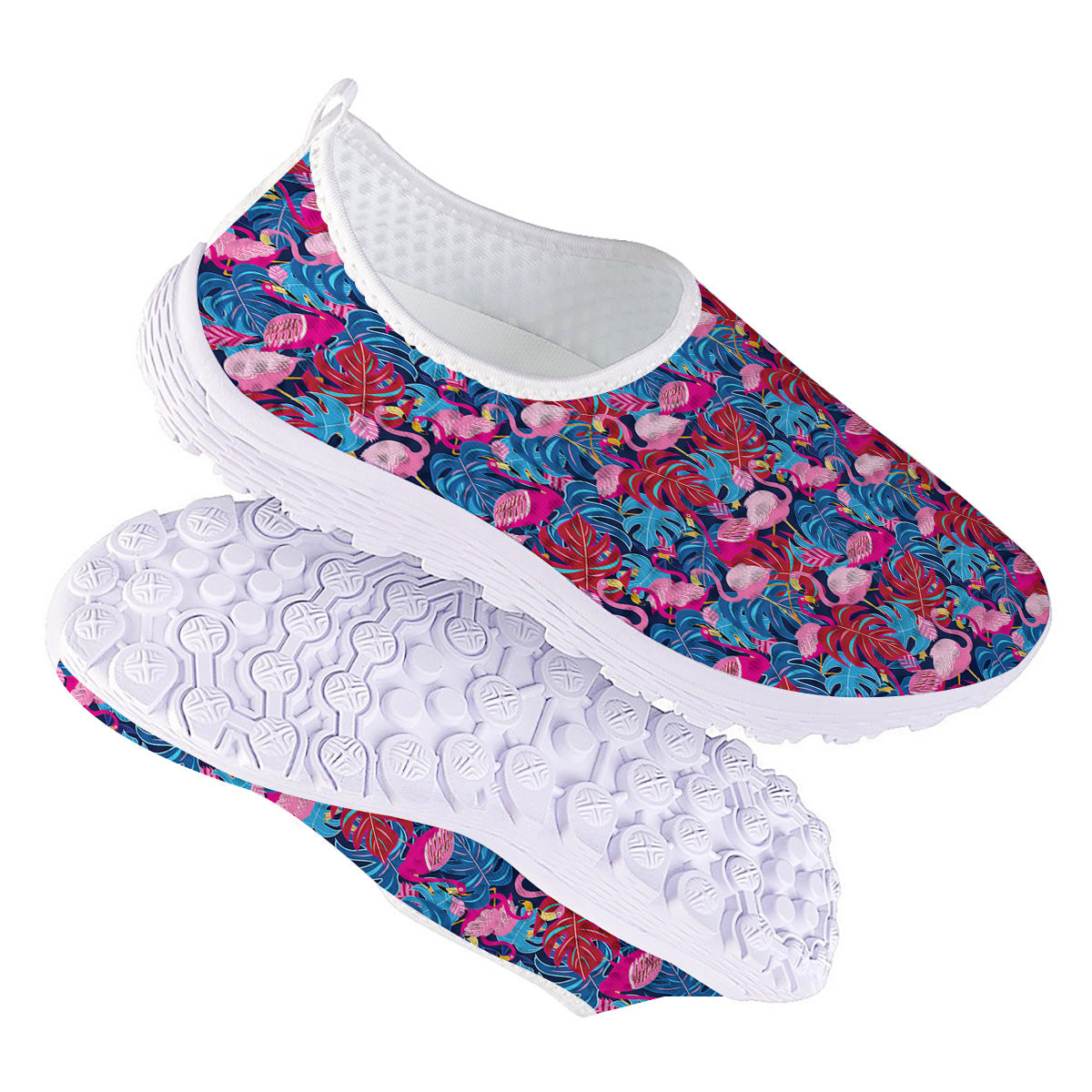 Tropical Blue And Pink Flamingo Print Nurse Shoes-grizzshop