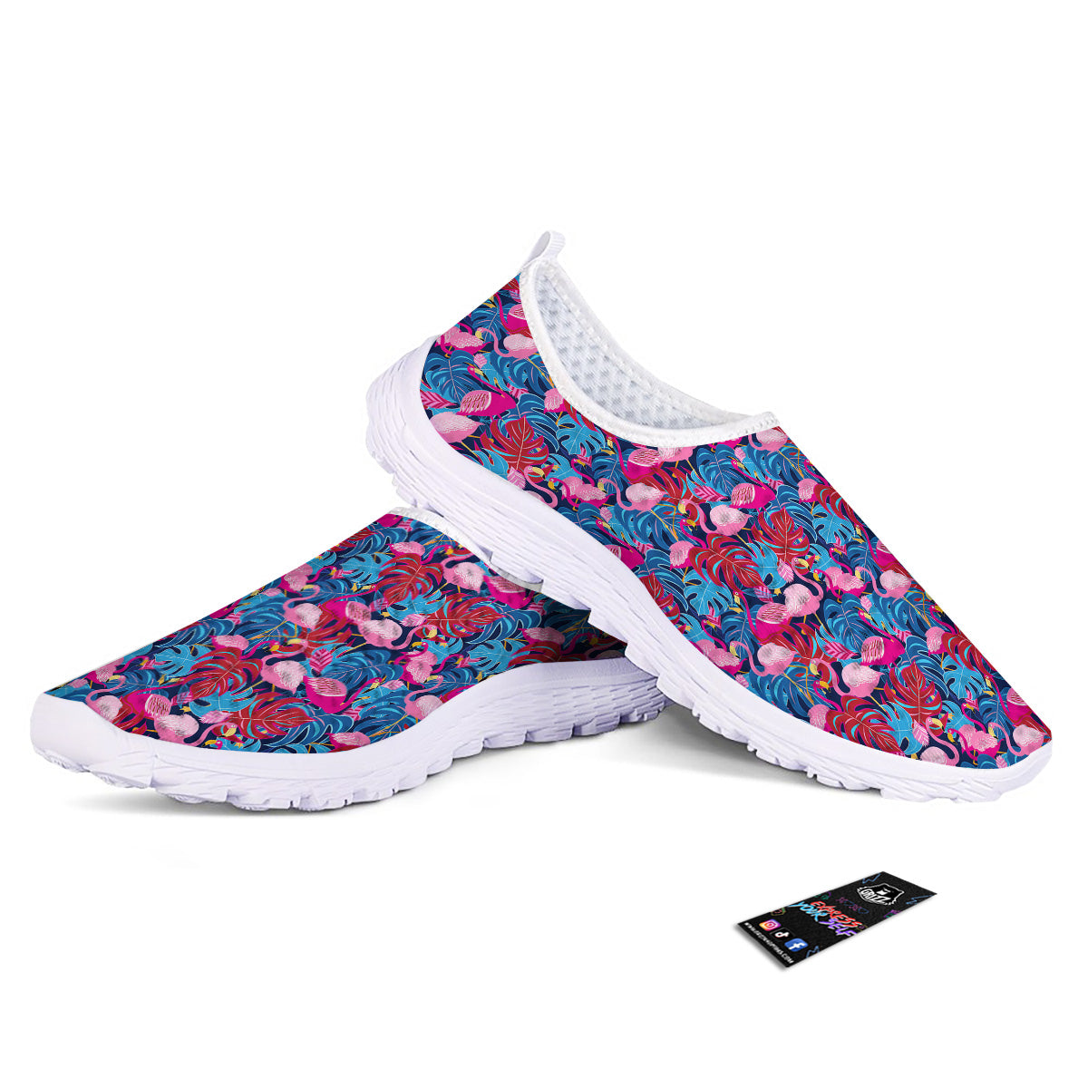 Tropical Blue And Pink Flamingo Print Nurse Shoes-grizzshop