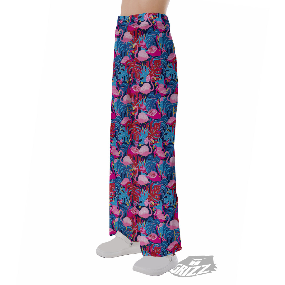 Tropical Blue And Pink Flamingo Print Pajama Pants-grizzshop