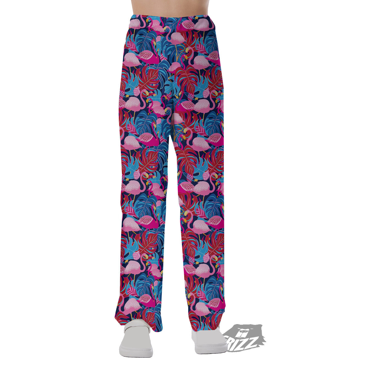 Tropical Blue And Pink Flamingo Print Pajama Pants-grizzshop