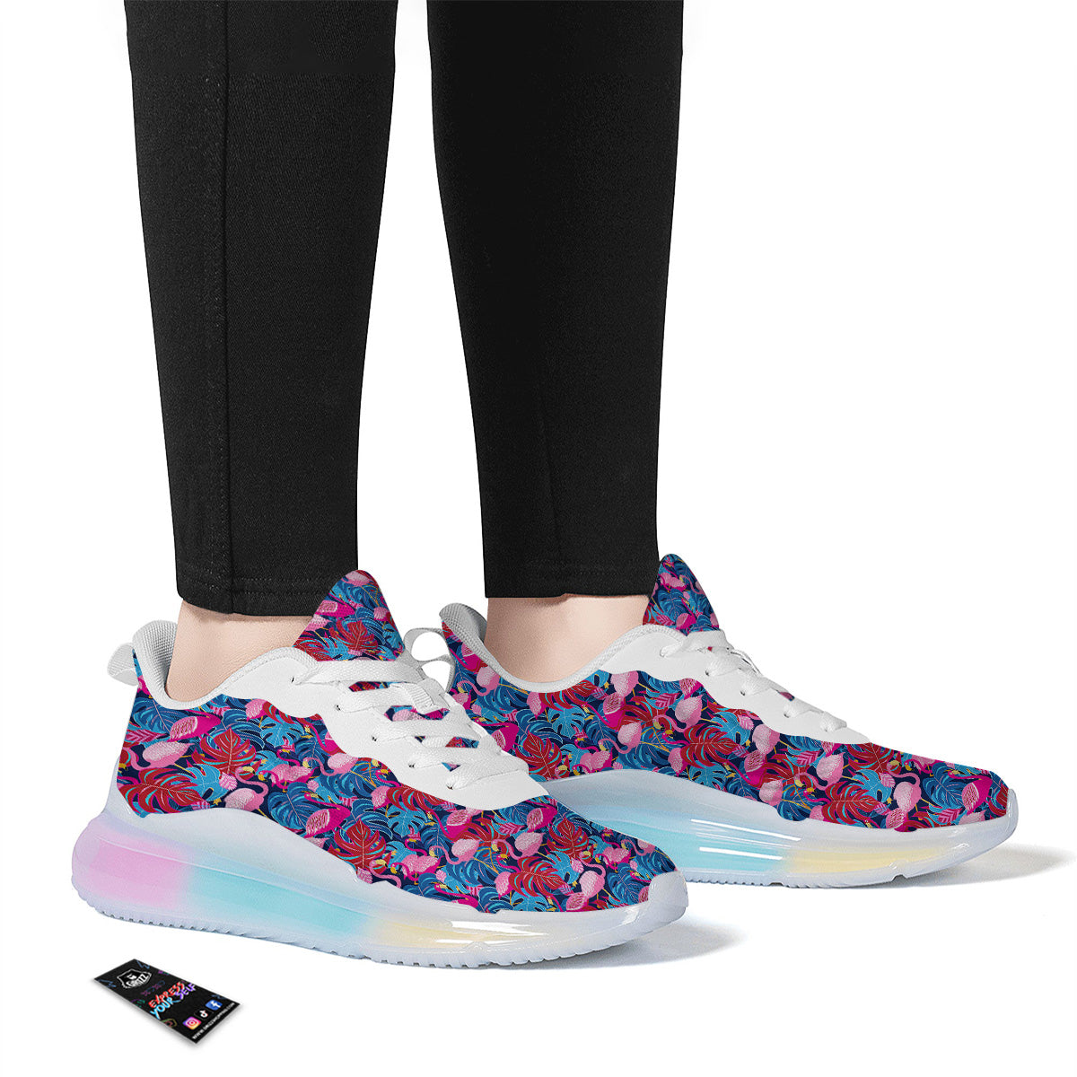 Tropical Blue And Pink Flamingo Print Running Sneakers-grizzshop