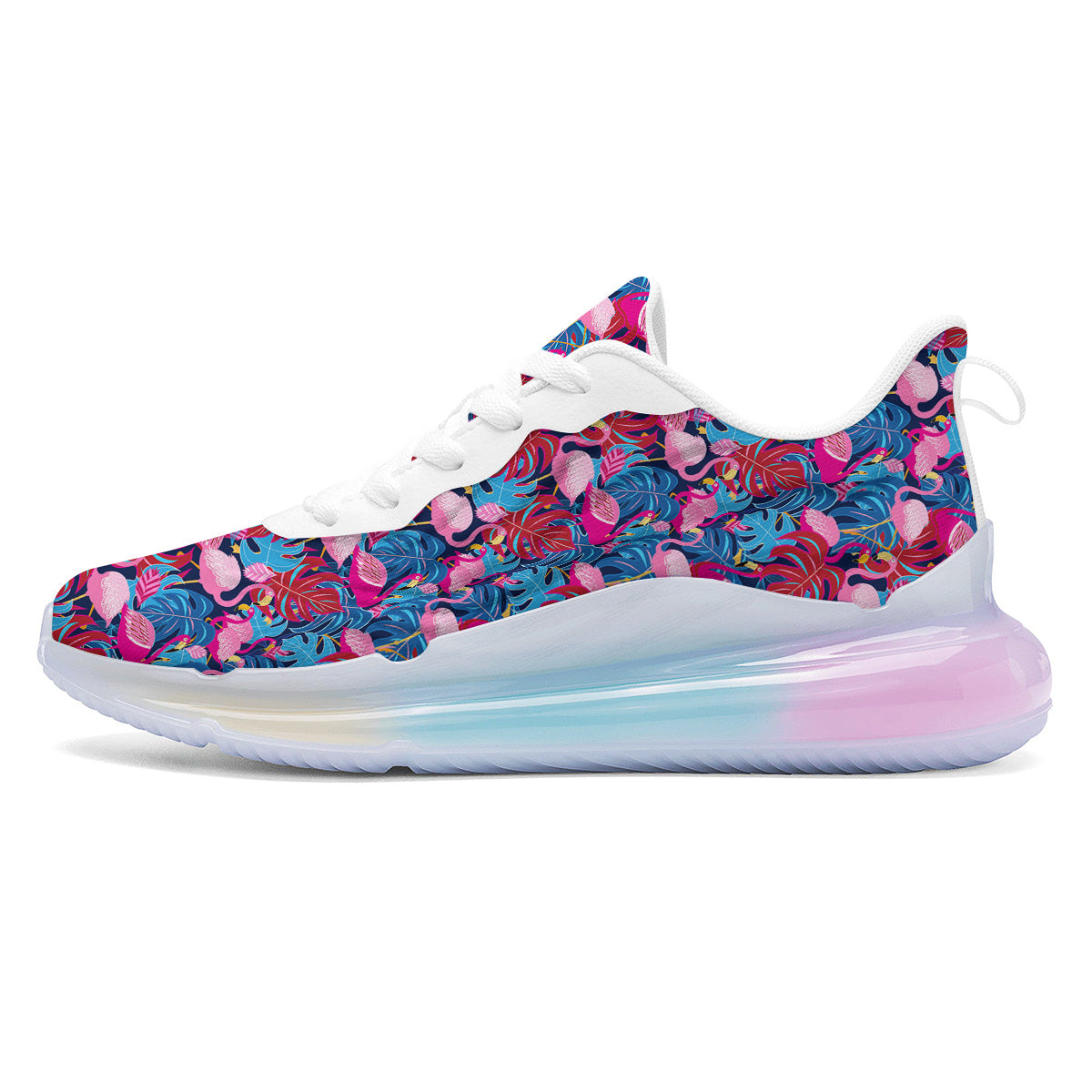 Tropical Blue And Pink Flamingo Print Running Sneakers-grizzshop