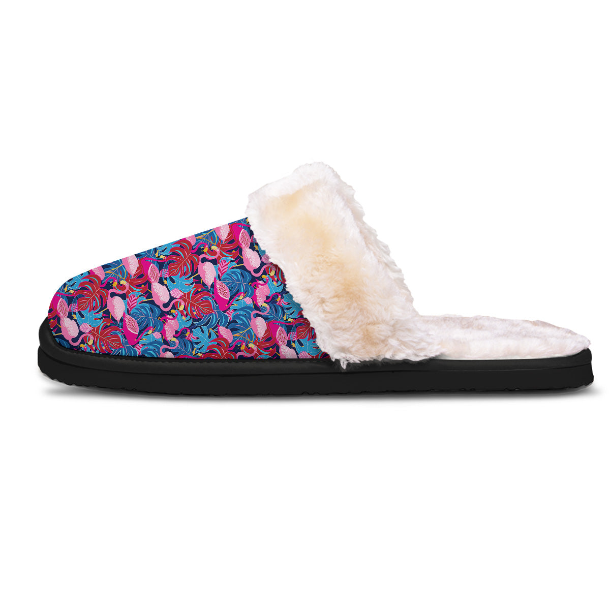 Tropical Blue And Pink Flamingo Print Slippers-grizzshop