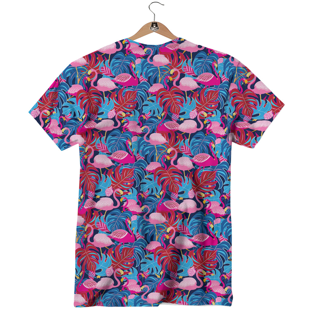 Tropical Blue And Pink Flamingo Print T-Shirt-grizzshop