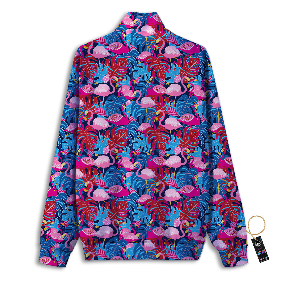 Tropical Blue And Pink Flamingo Print Track Jacket-grizzshop