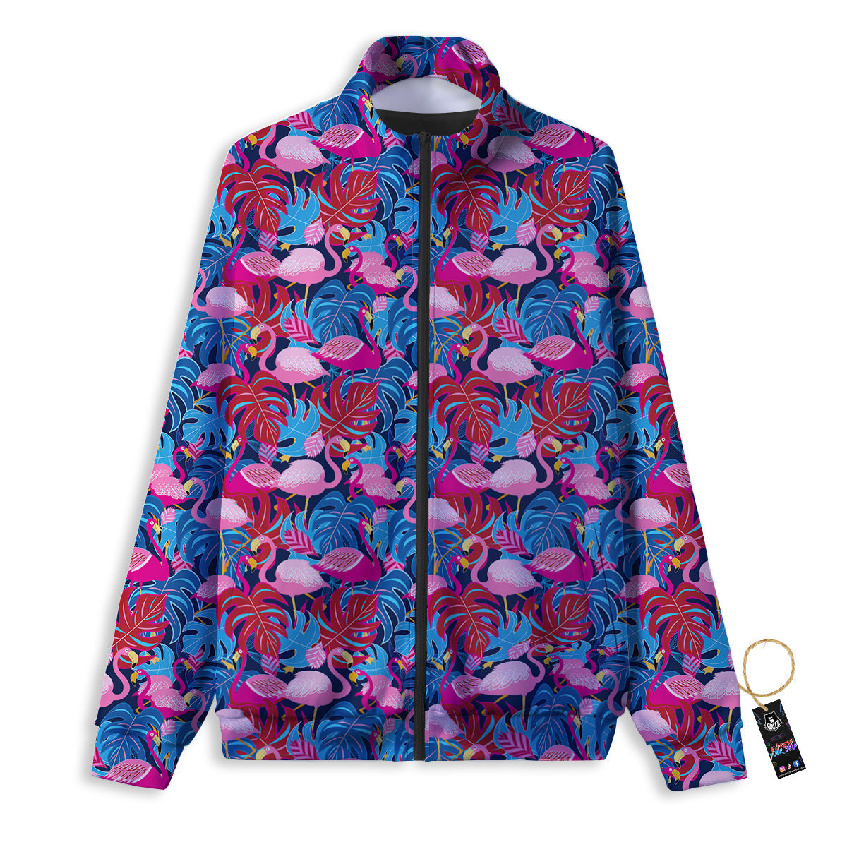 Tropical Blue And Pink Flamingo Print Track Jacket-grizzshop