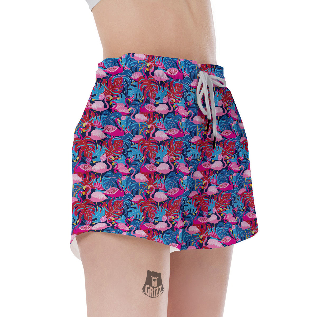 Tropical Blue And Pink Flamingo Print Women's Shorts-grizzshop