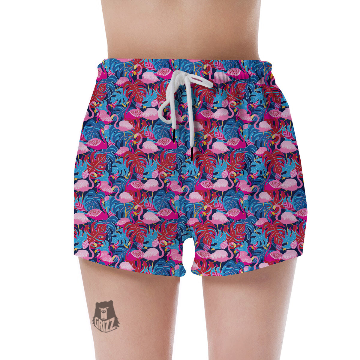 Tropical Blue And Pink Flamingo Print Women's Shorts-grizzshop