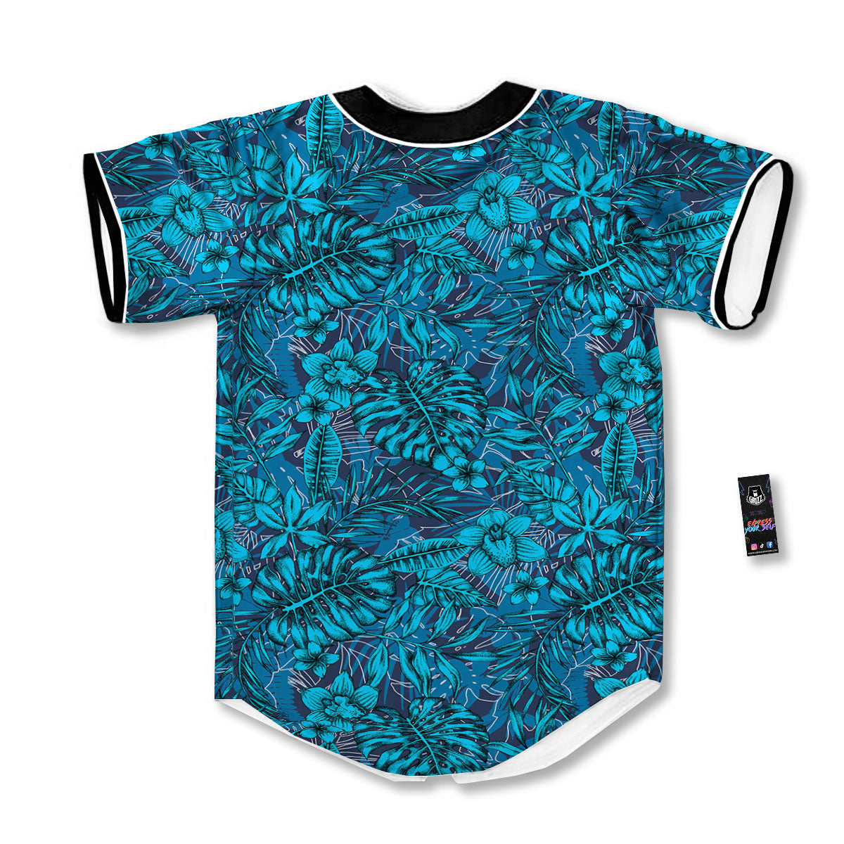 Tropical Blue Hawaiian Print Pattern Baseball Jersey-grizzshop
