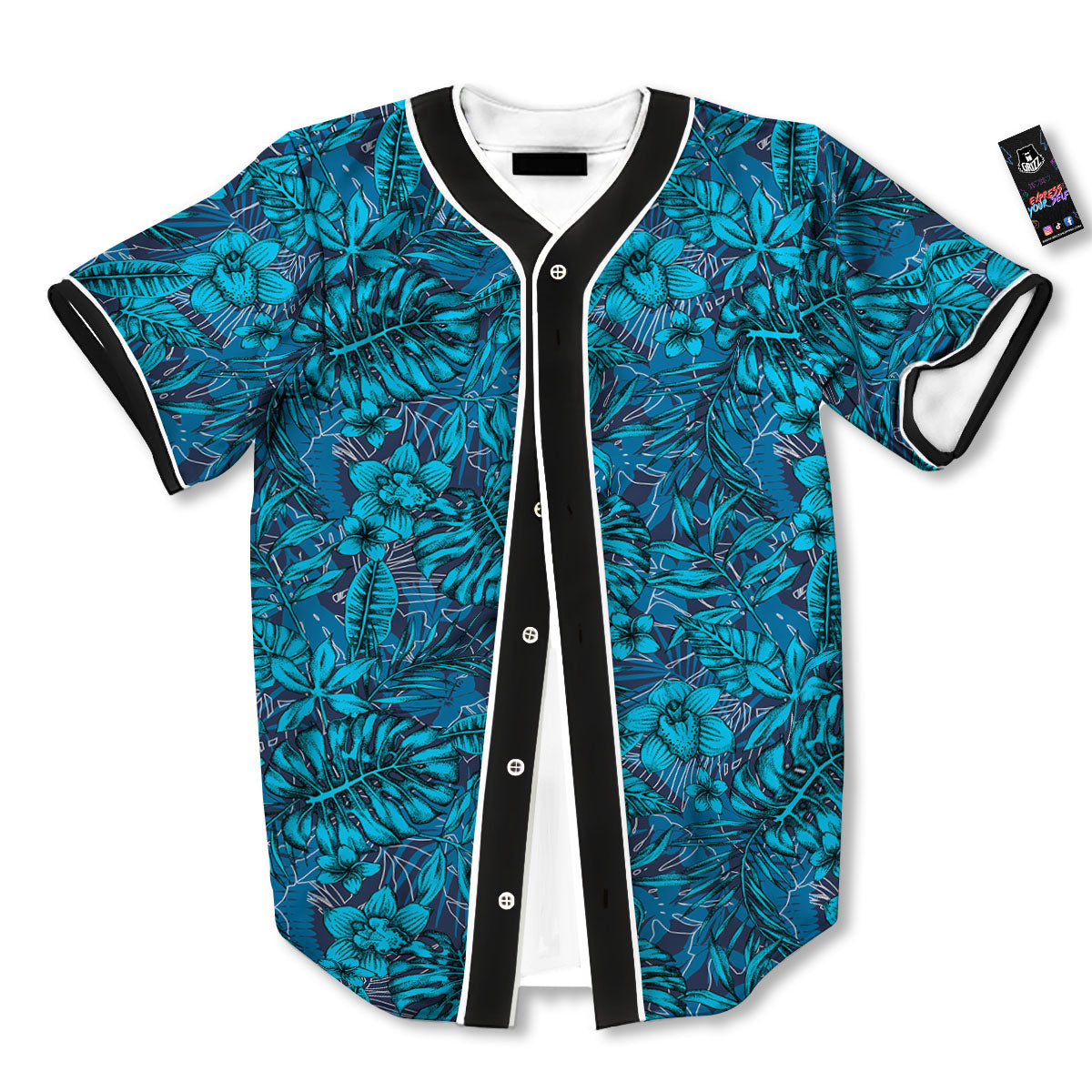 Tropical Blue Hawaiian Print Pattern Baseball Jersey-grizzshop