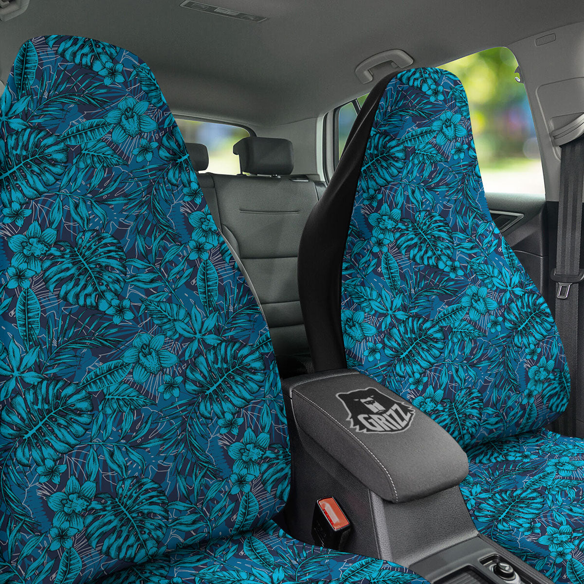 Tropical Blue Hawaiian Print Pattern Car Seat Covers-grizzshop