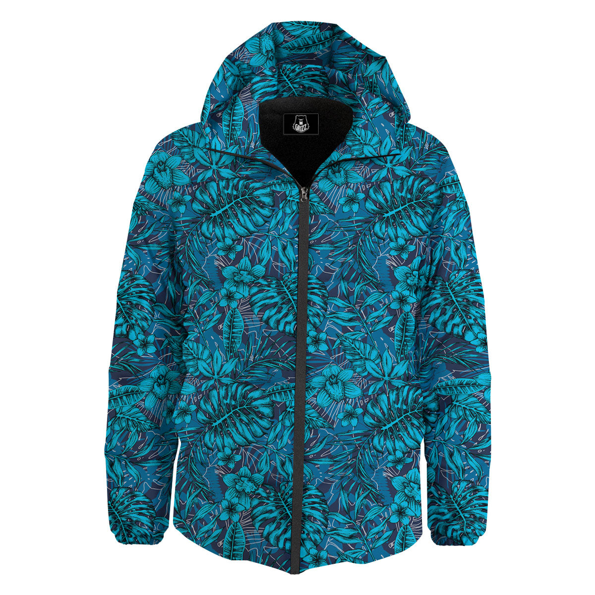 Tropical Blue Hawaiian Print Pattern Down Jacket-grizzshop