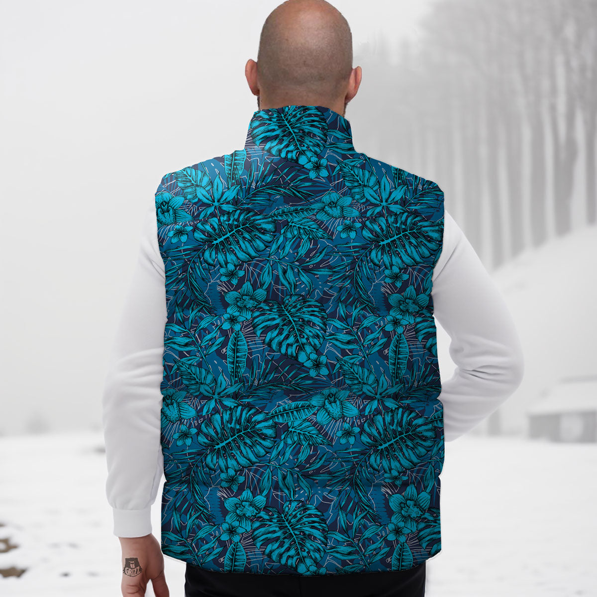 Tropical Blue Hawaiian Print Pattern Down Vest