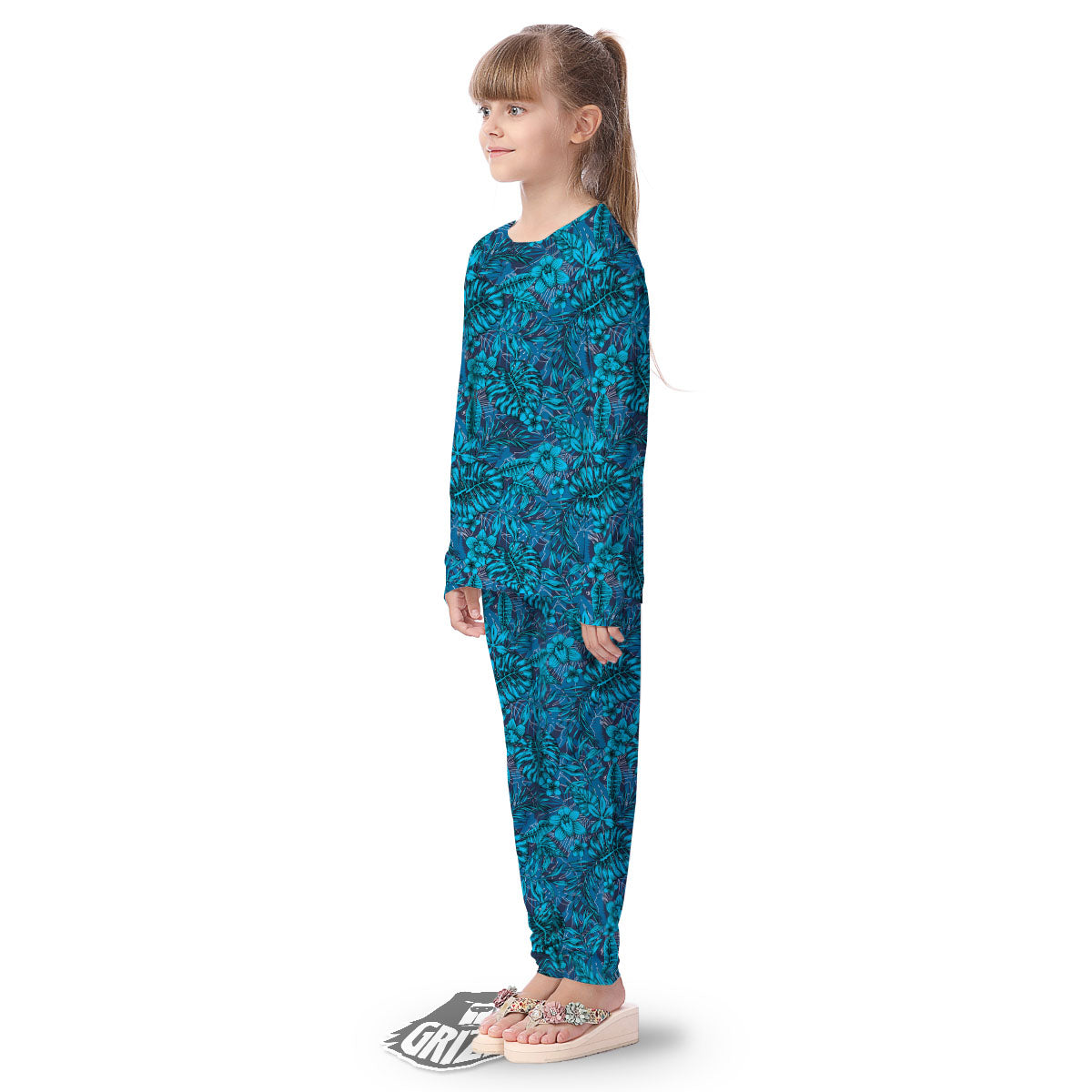 Tropical Blue Hawaiian Print Pattern Kid's Pajamas-grizzshop