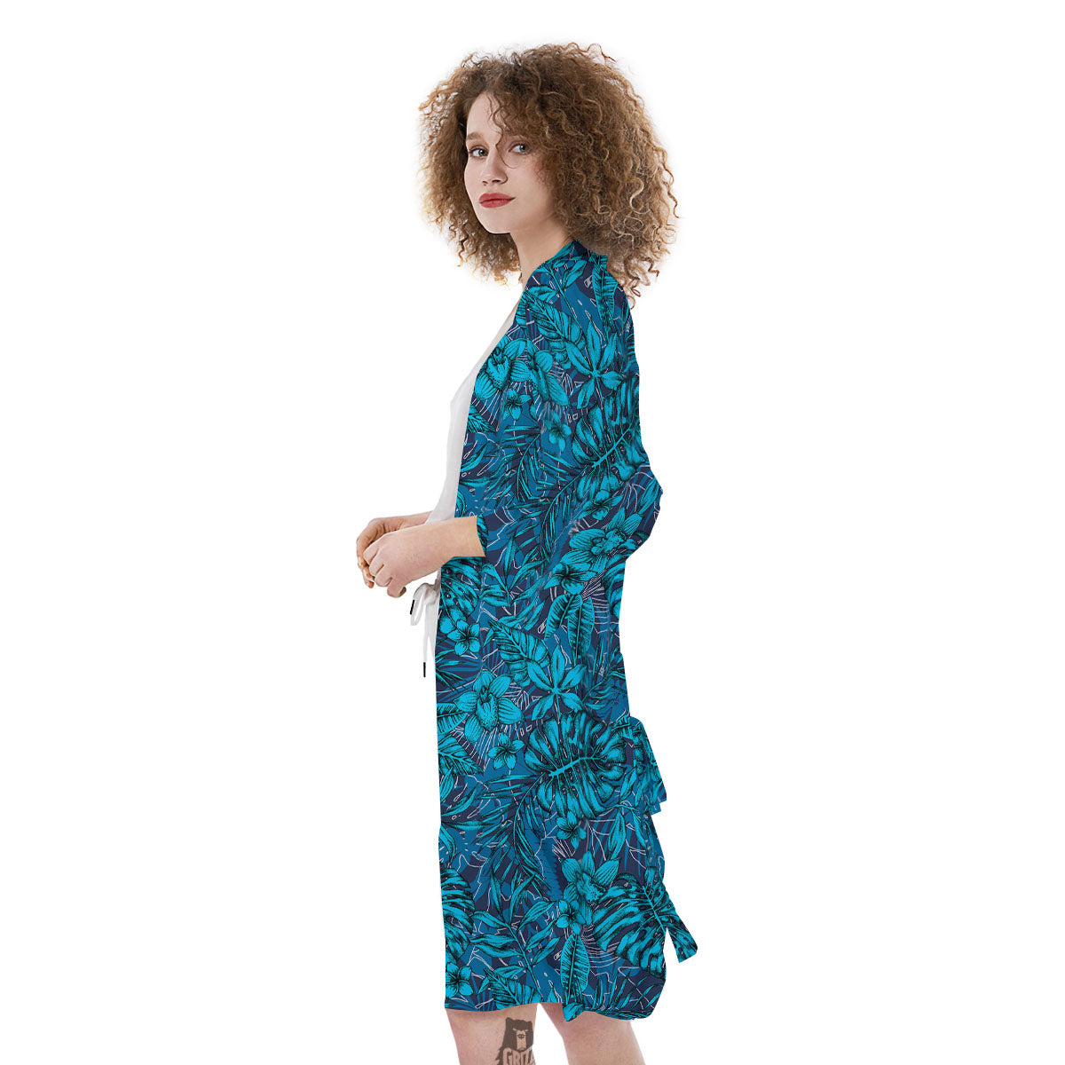 Tropical Blue Hawaiian Print Pattern Kimono-grizzshop