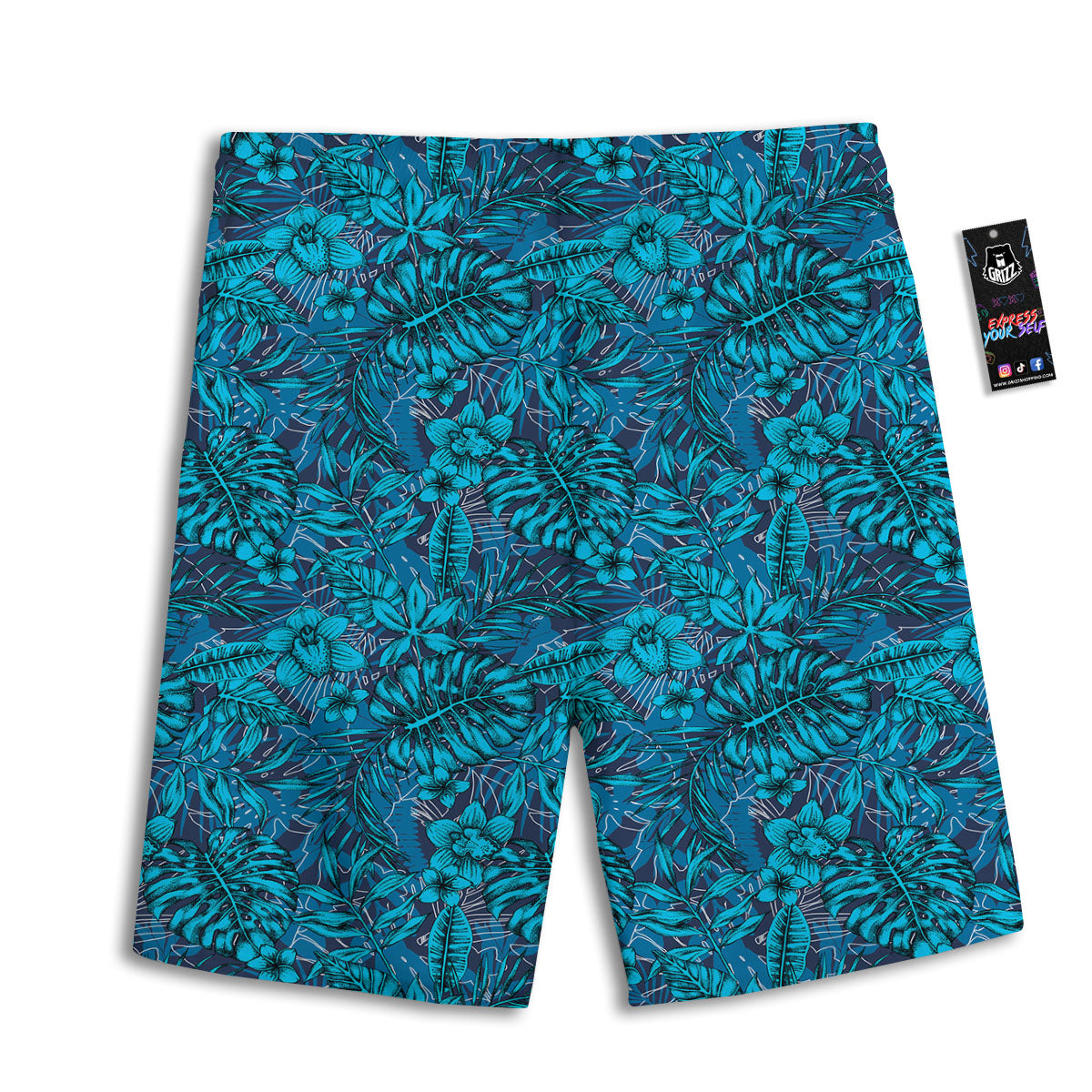 Tropical Blue Hawaiian Print Pattern Men's Athletic Shorts