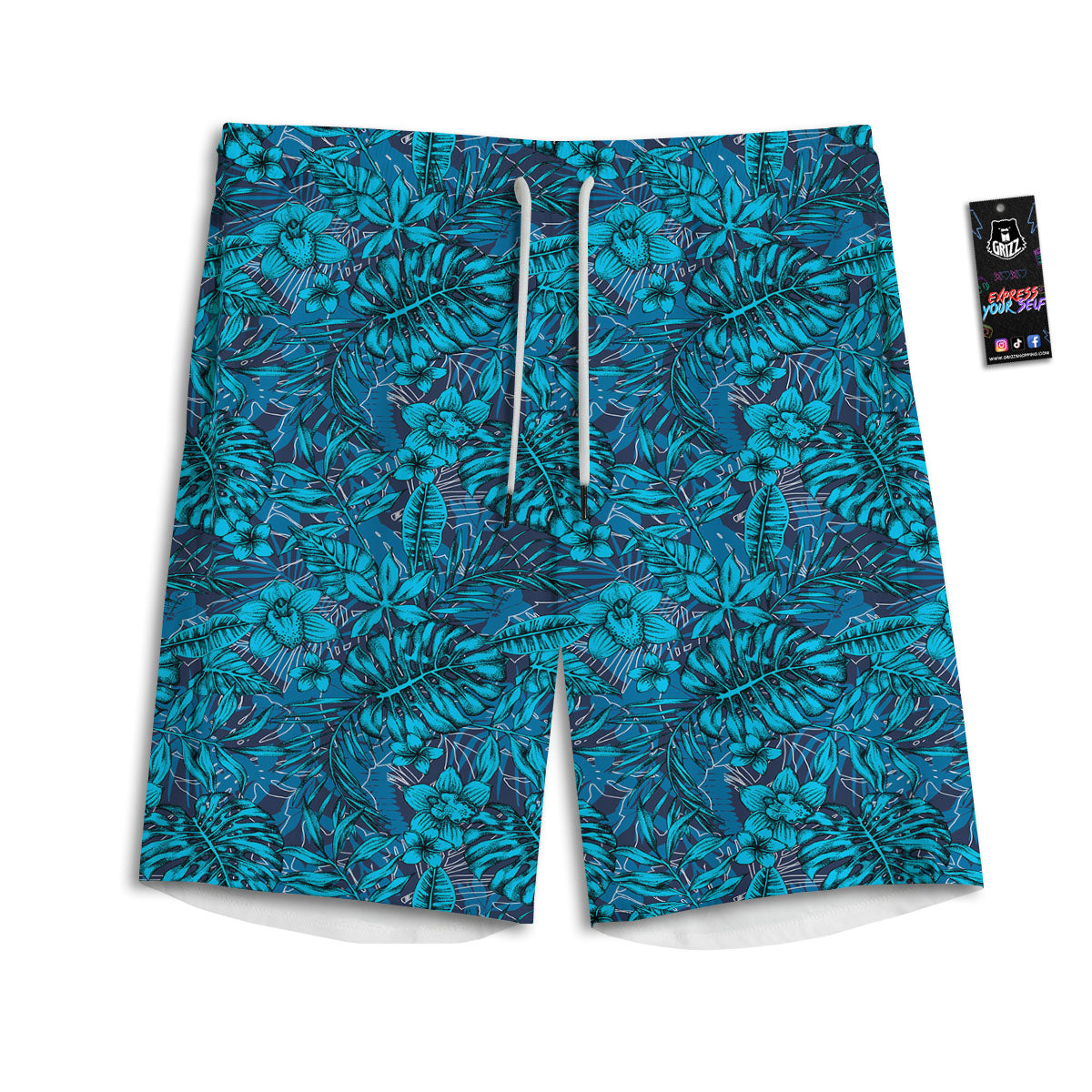 Tropical Blue Hawaiian Print Pattern Men's Athletic Shorts