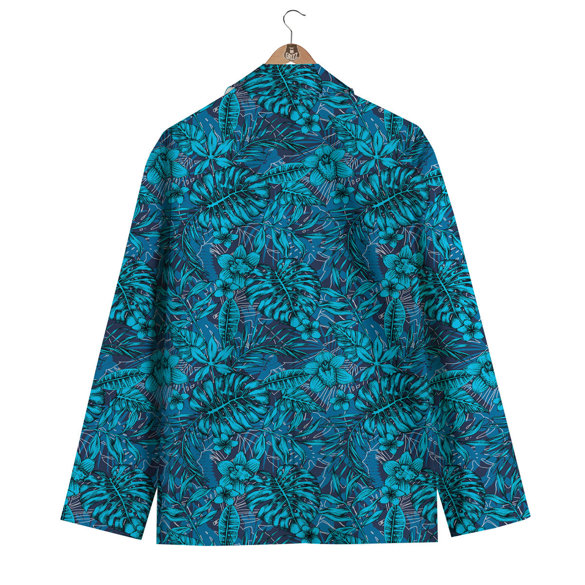 Tropical Blue Hawaiian Print Pattern Men's Blazer-grizzshop
