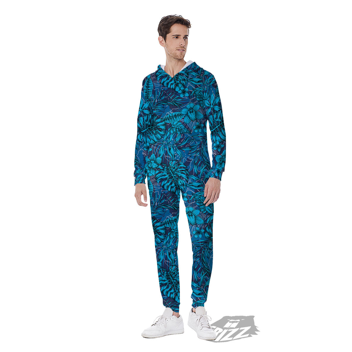 Tropical Blue Hawaiian Print Pattern Men's Jumpsuit-grizzshop
