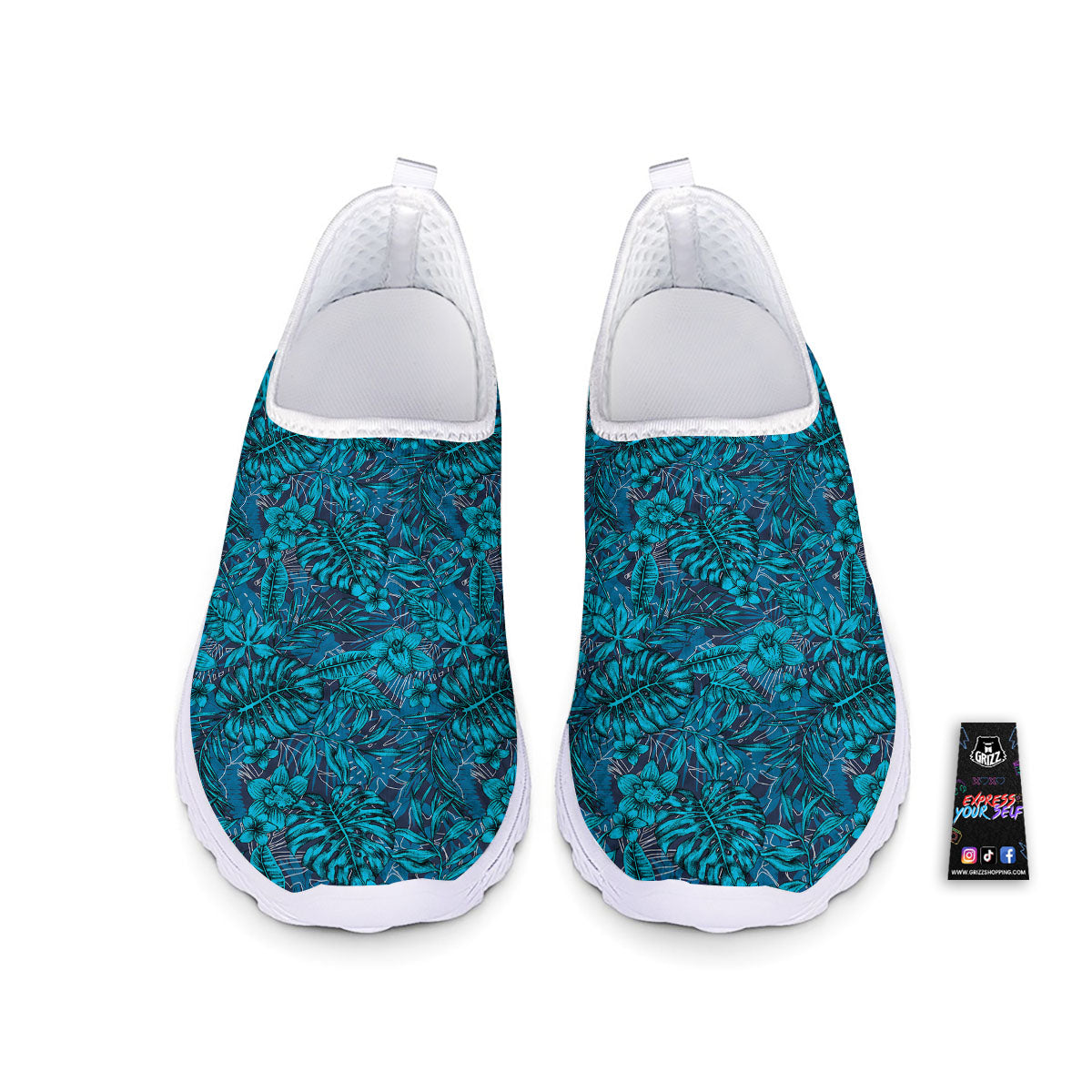 Tropical Blue Hawaiian Print Pattern Nurse Shoes-grizzshop