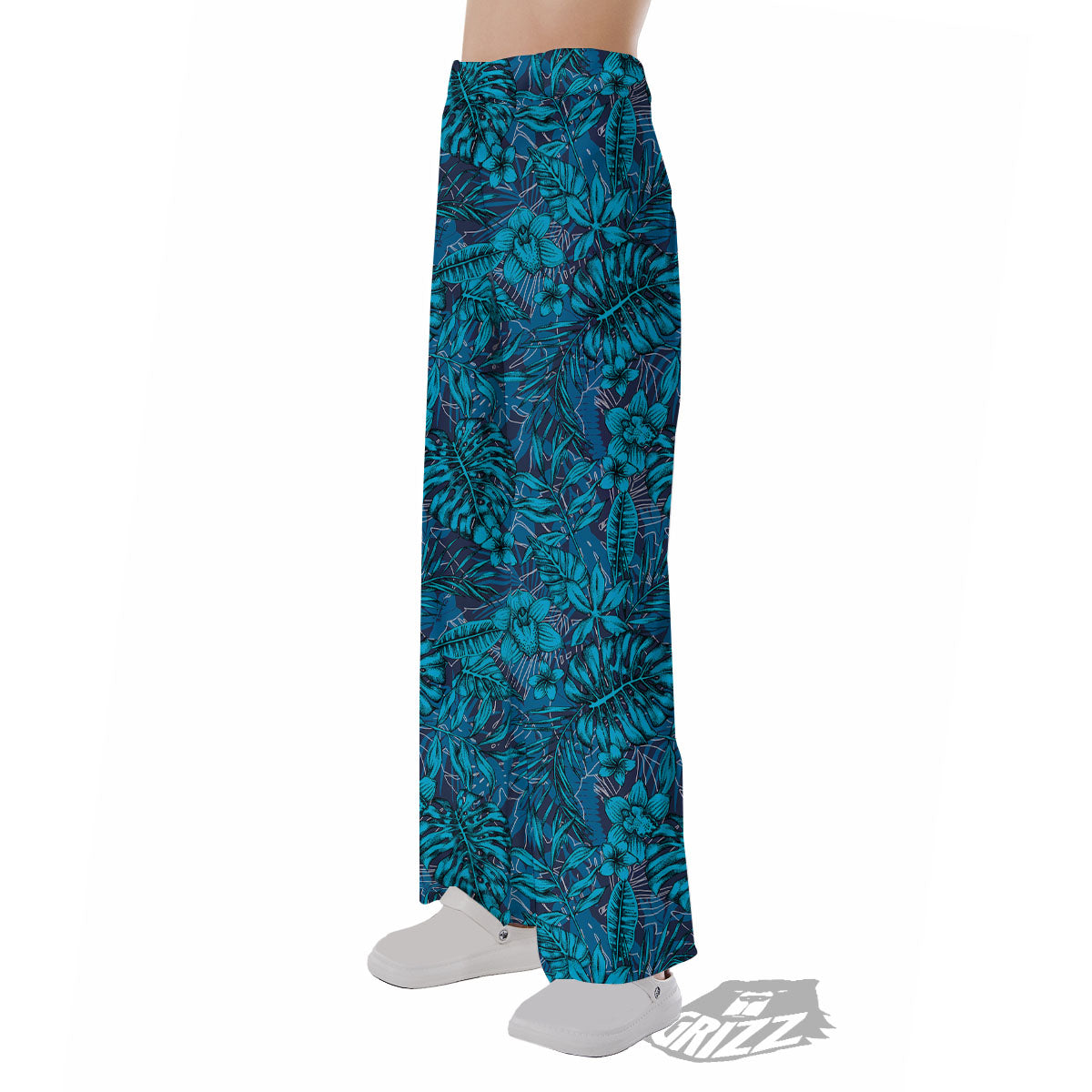 Tropical Blue Hawaiian Print Pattern Pajama Pants-grizzshop