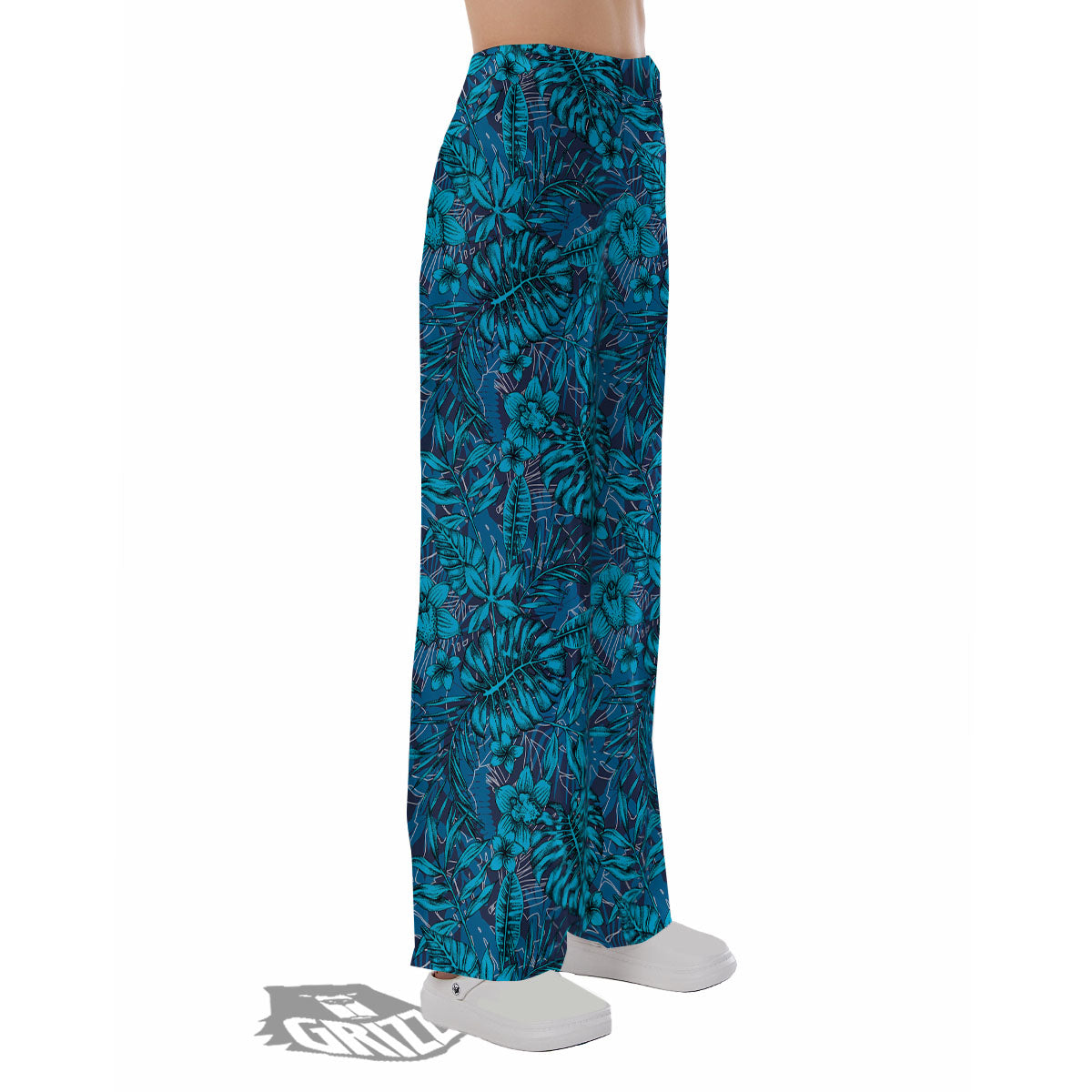 Tropical Blue Hawaiian Print Pattern Pajama Pants-grizzshop