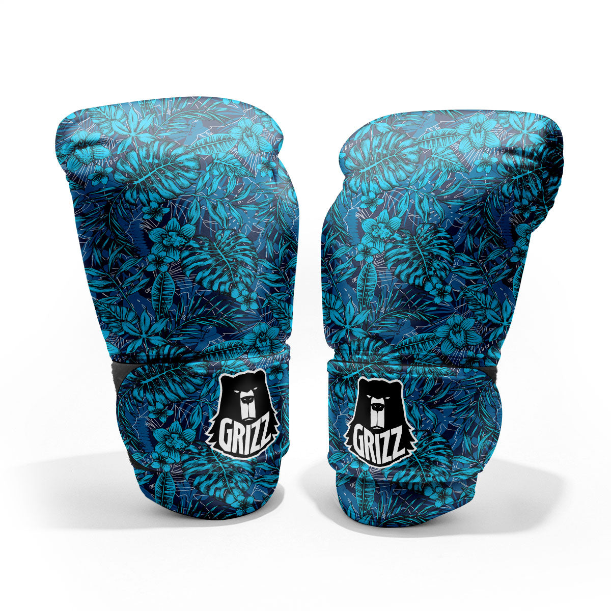 Tropical Blue Hawaiian Print Pattern Sparring Gloves-grizzshop