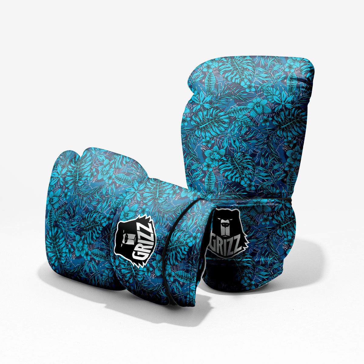 Tropical Blue Hawaiian Print Pattern Sparring Gloves-grizzshop