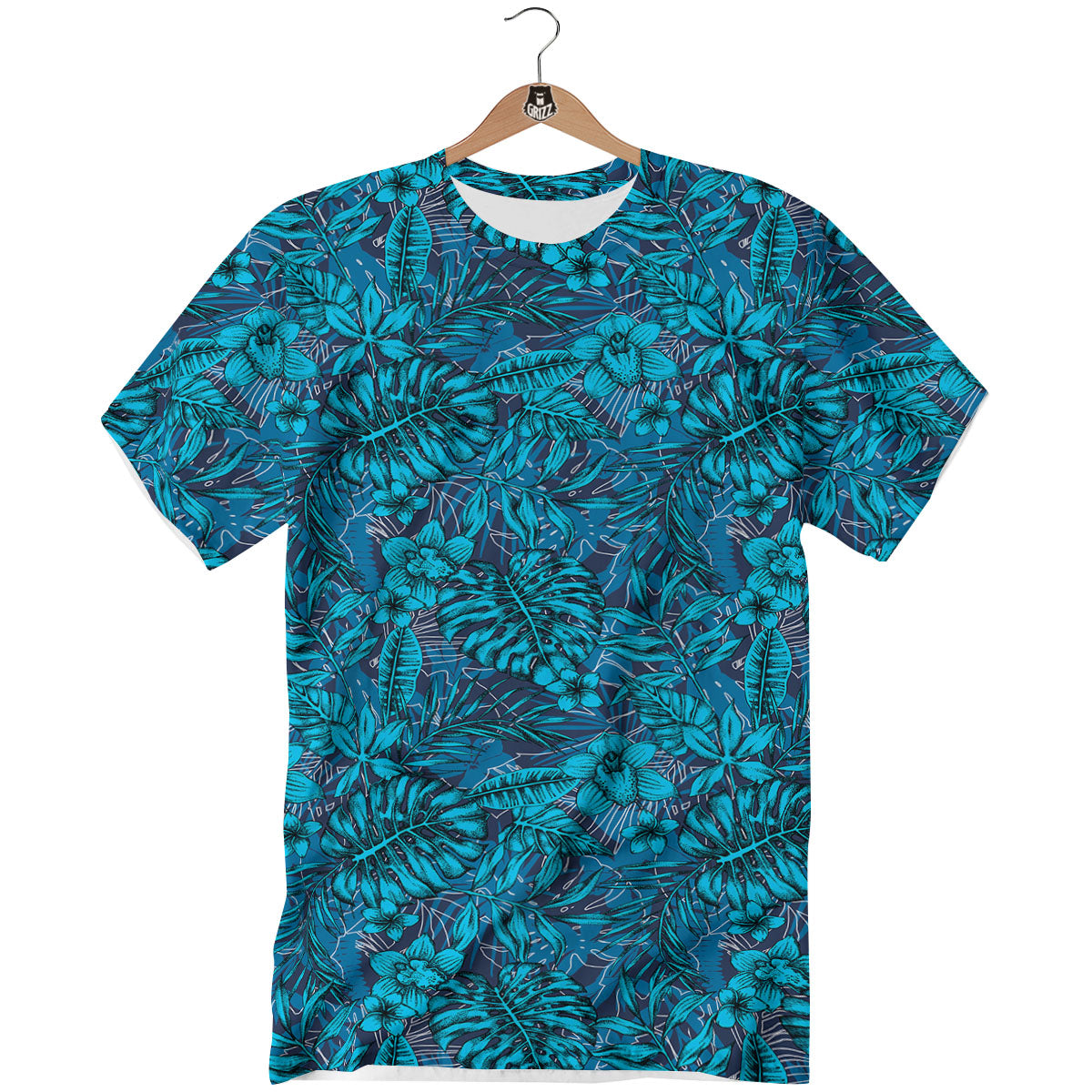Tropical Blue Hawaiian Print Pattern T-Shirt-grizzshop