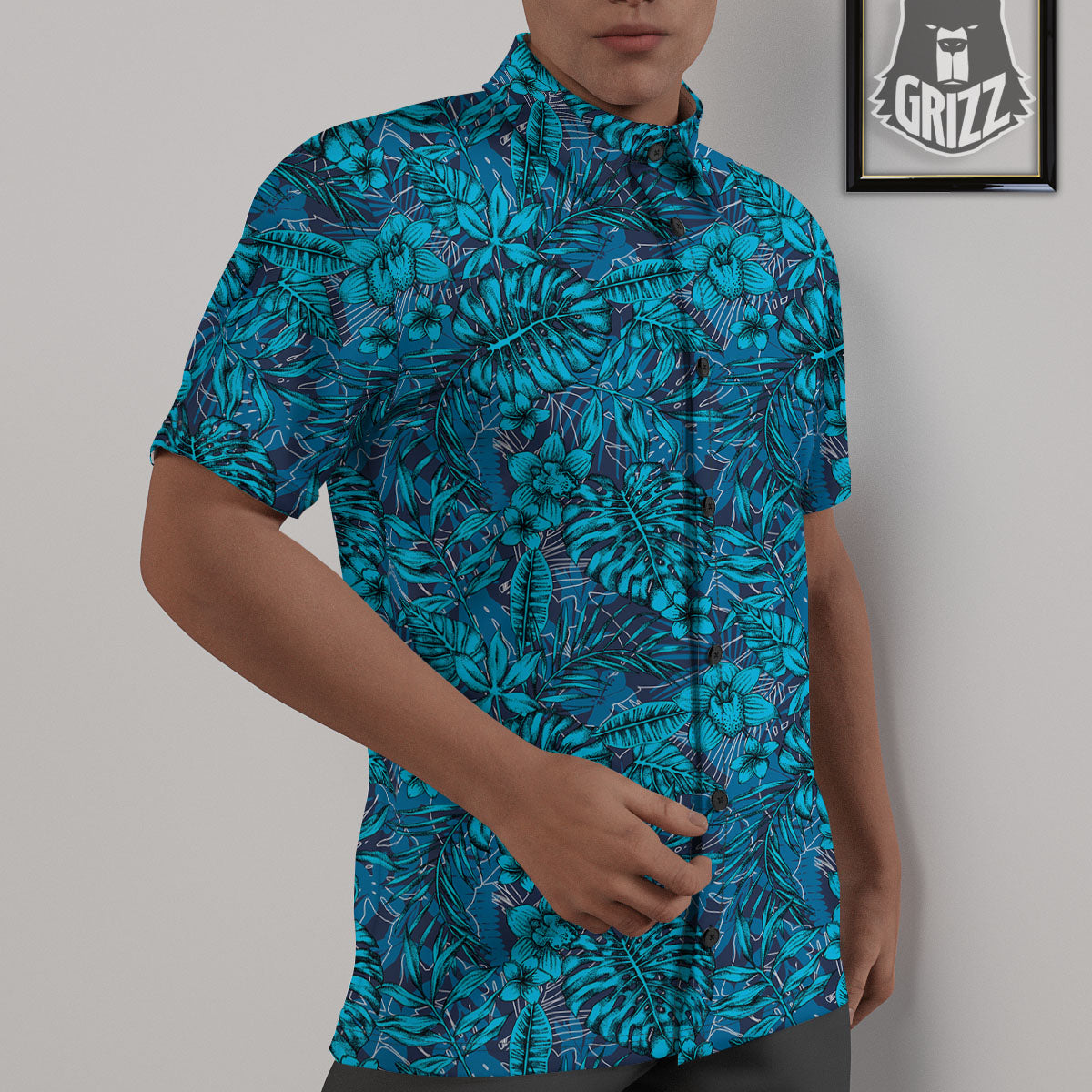 Tropical Blue Hawaiian Print Pattern Untucked Shirts-grizzshop