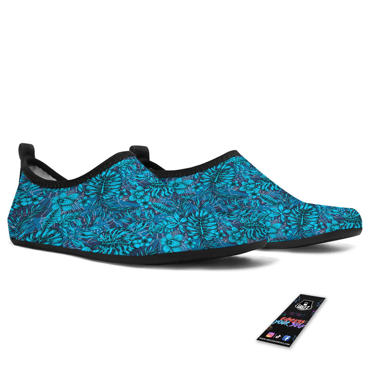 Tropical Blue Hawaiian Print Pattern Water Shoes-grizzshop
