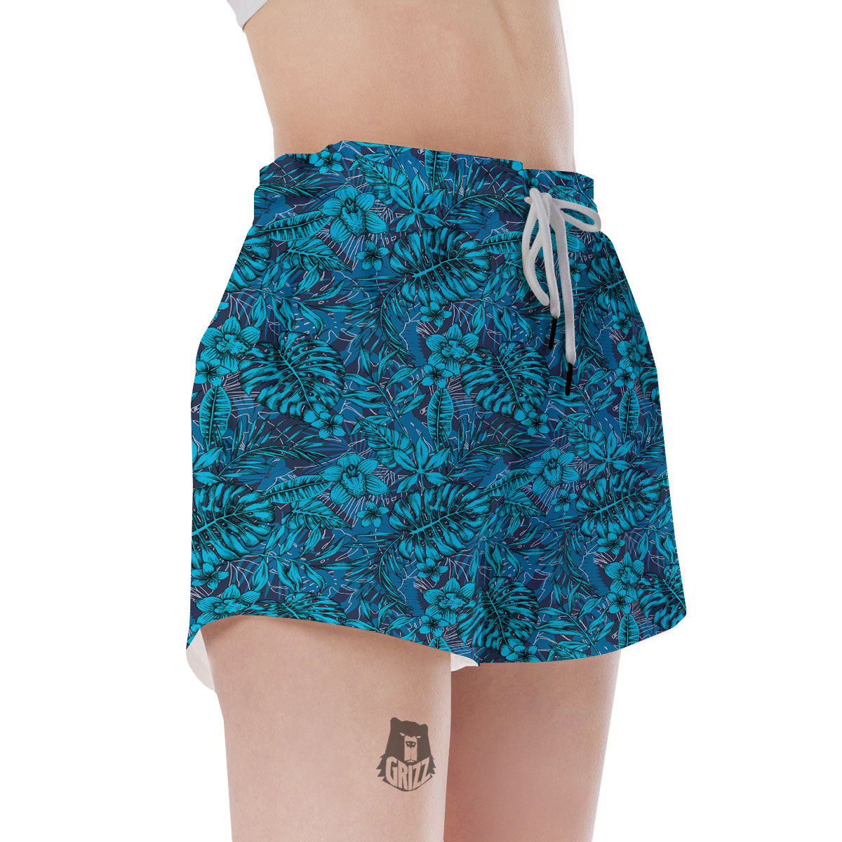 Tropical Blue Hawaiian Print Pattern Women's Shorts-grizzshop