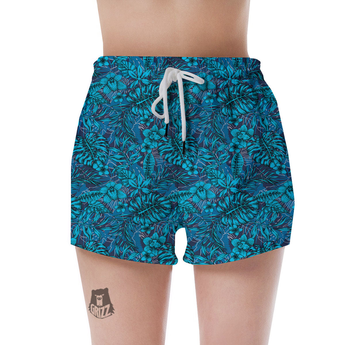Tropical Blue Hawaiian Print Pattern Women's Shorts-grizzshop