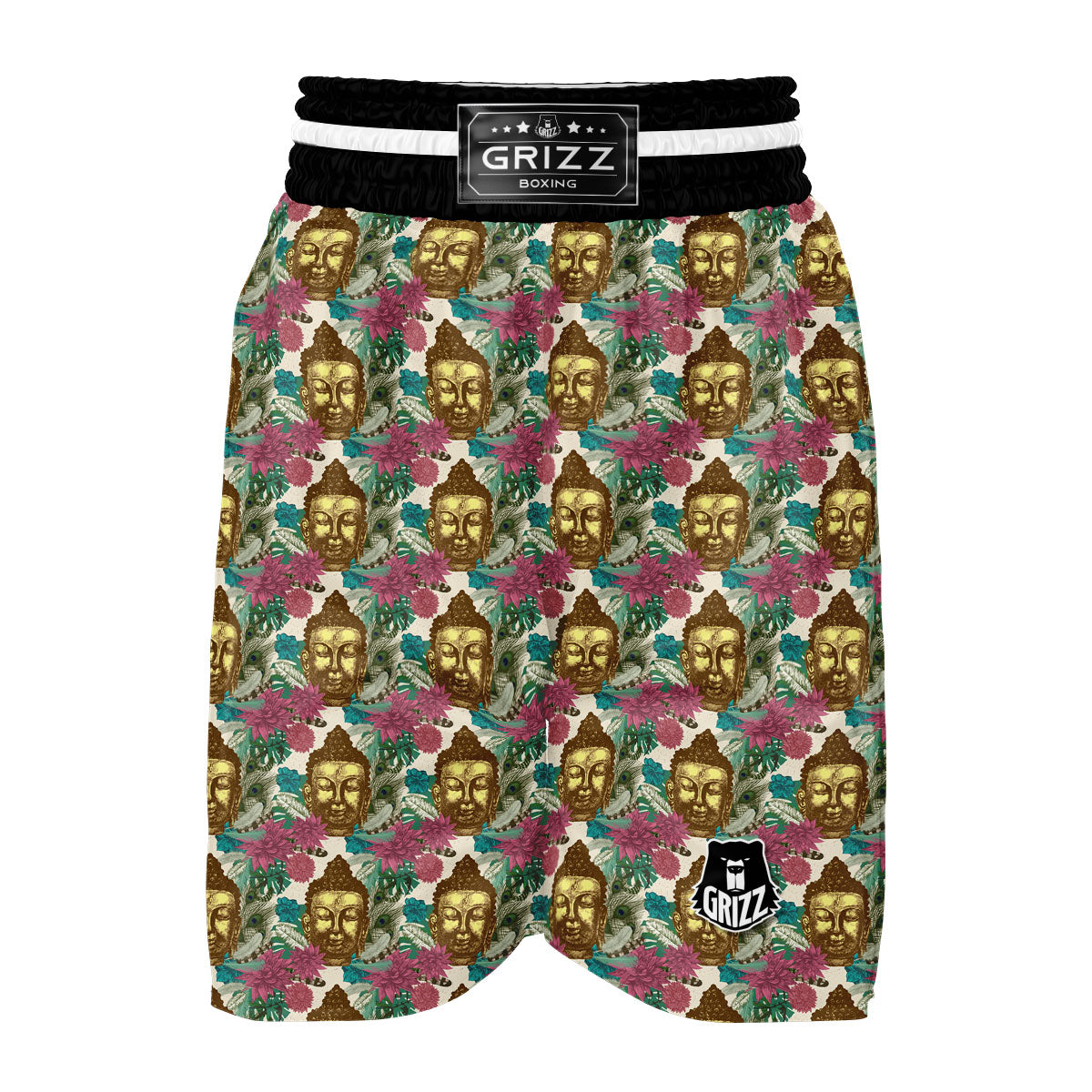 Tropical Buddha Pattern Boxing Shorts-grizzshop