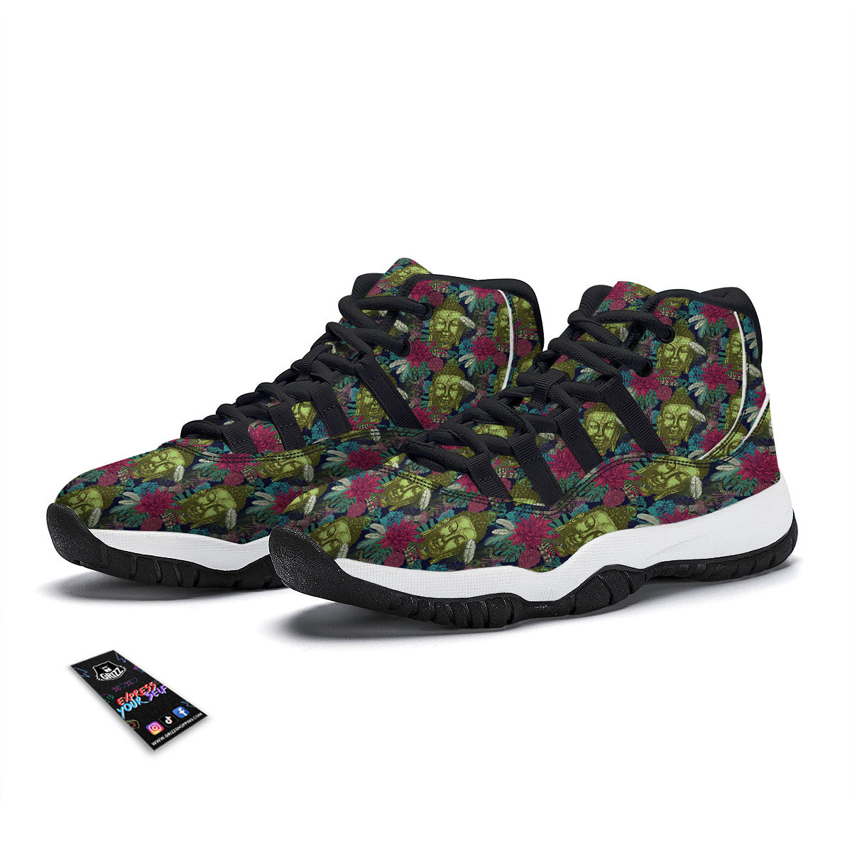 Tropical Buddha Pattern Print Black Bball Shoes-grizzshop