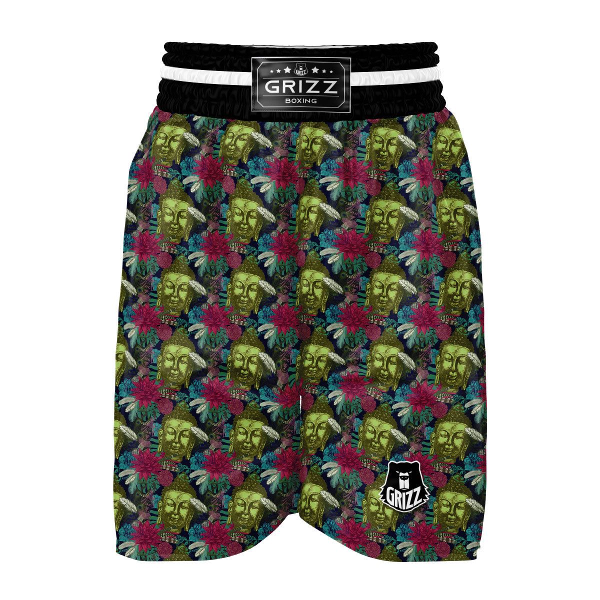 Tropical Buddha Pattern Print Boxing Shorts-grizzshop