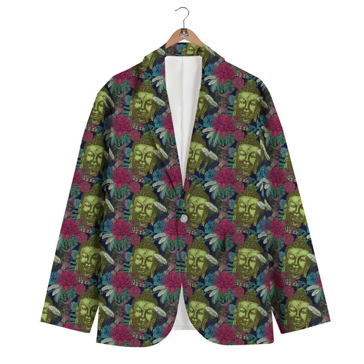 Tropical Buddha Pattern Print Men's Blazer-grizzshop