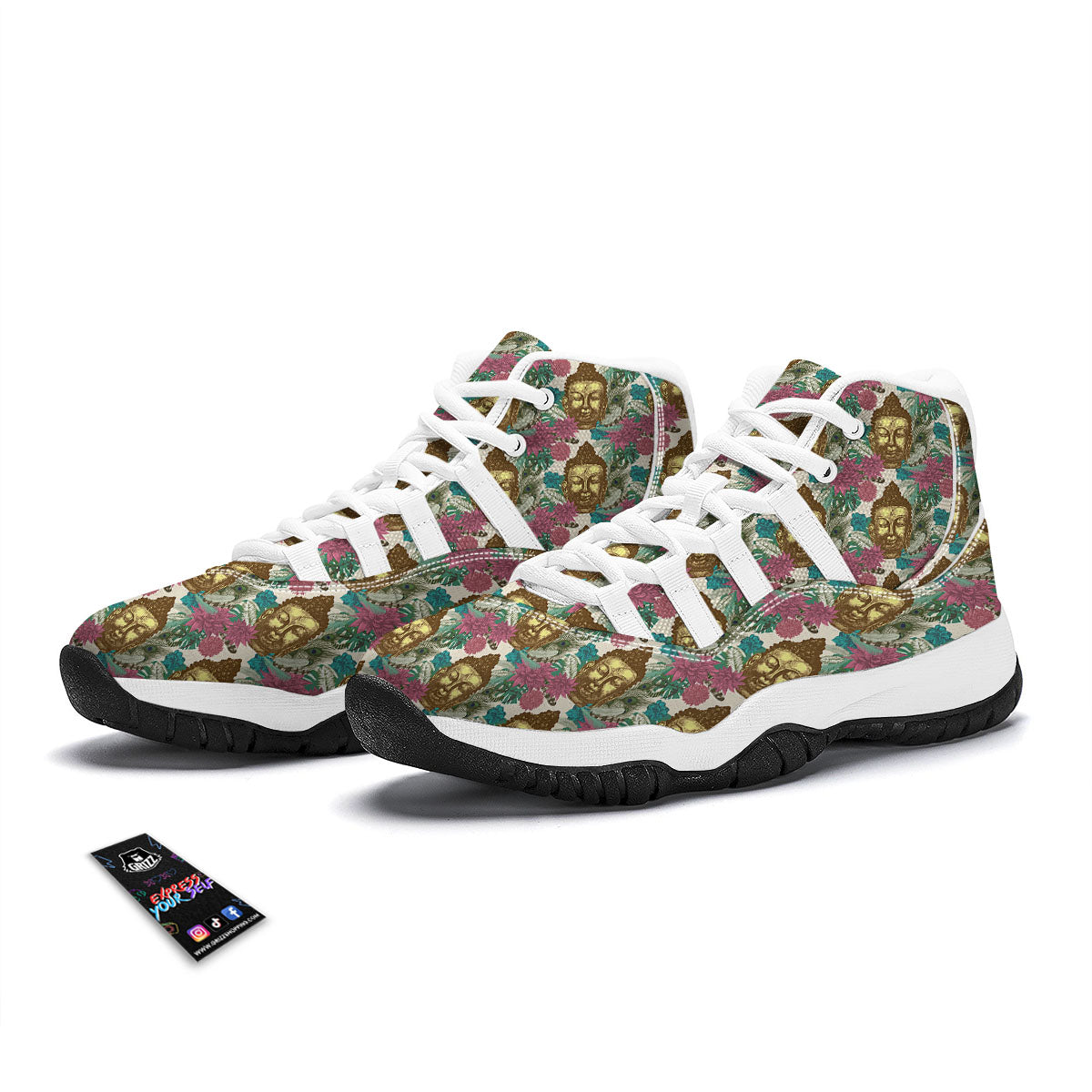 Tropical Buddha Pattern White Bball Shoes-grizzshop