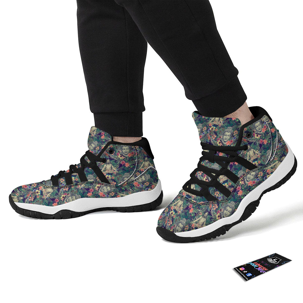 Tropical Buddha Print Black Bball Shoes-grizzshop