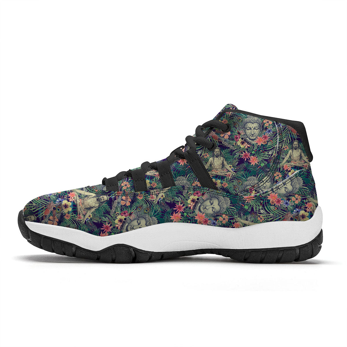 Tropical Buddha Print Black Bball Shoes-grizzshop