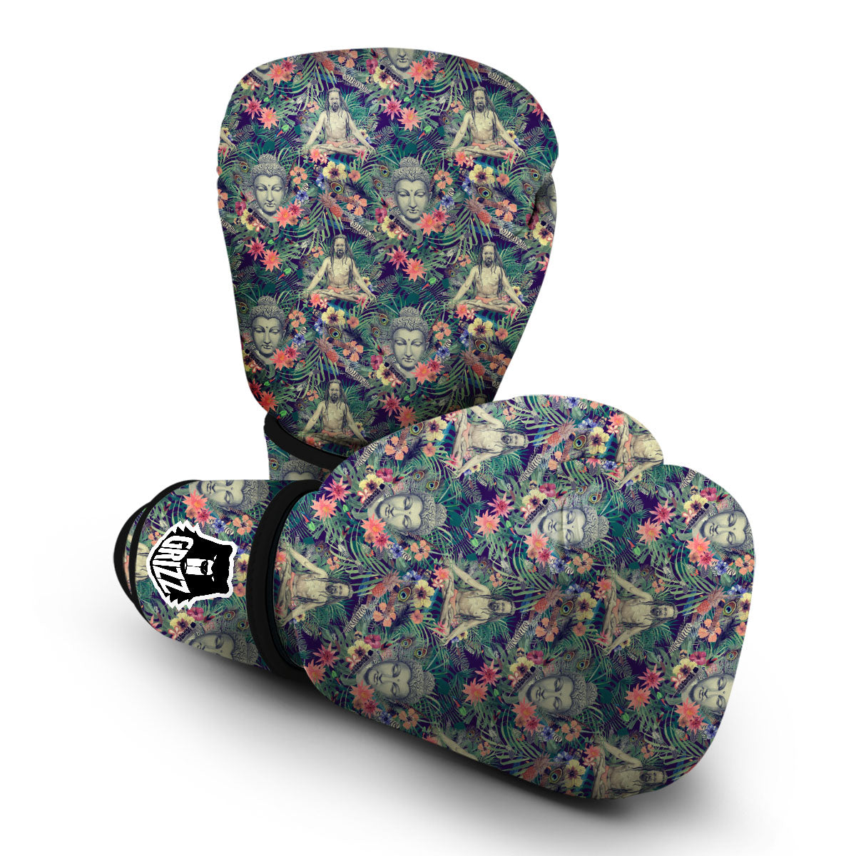 Tropical Buddha Print Boxing Gloves-grizzshop