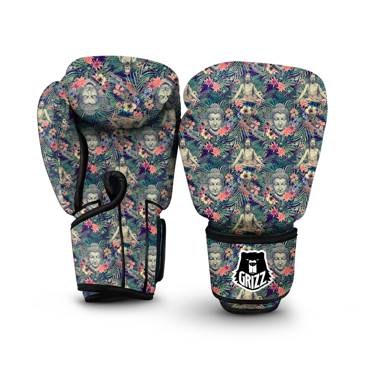 Tropical Buddha Print Boxing Gloves-grizzshop