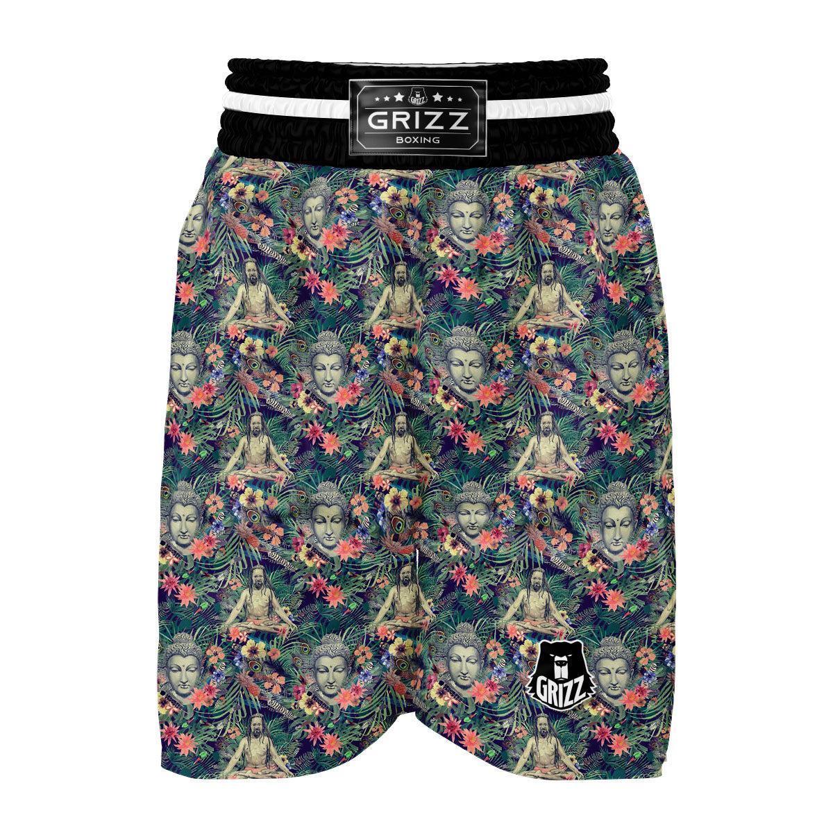 Tropical Buddha Print Boxing Shorts-grizzshop