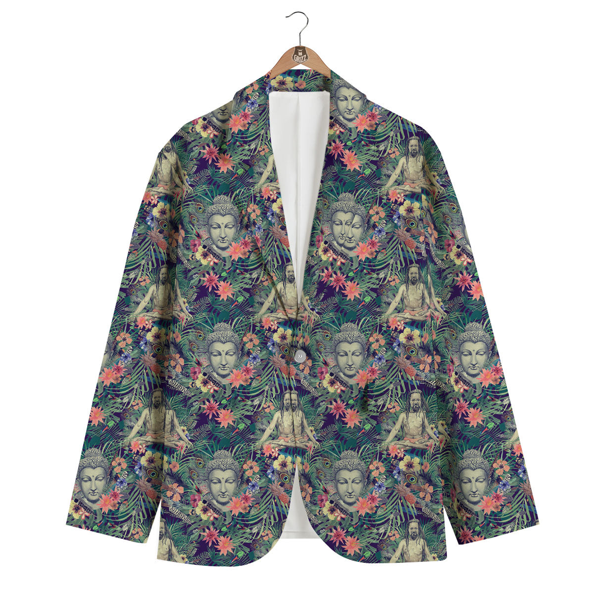 Tropical Buddha Print Men's Blazer-grizzshop