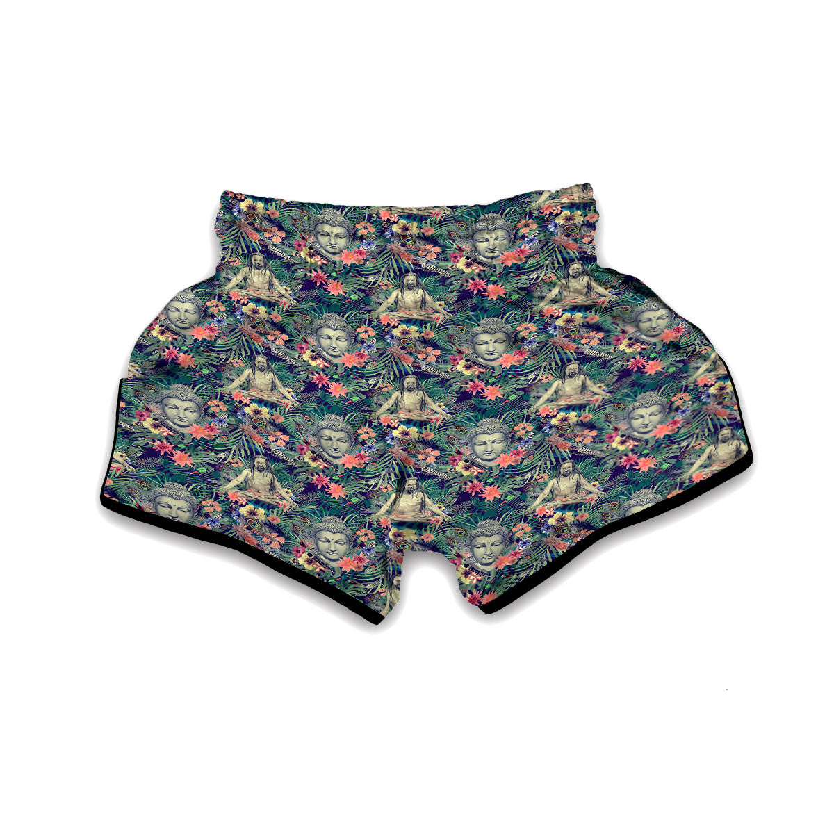 Tropical Buddha Print Muay Thai Boxing Shorts-grizzshop