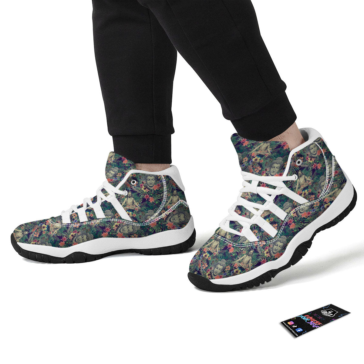 Tropical Buddha Print White Bball Shoes-grizzshop