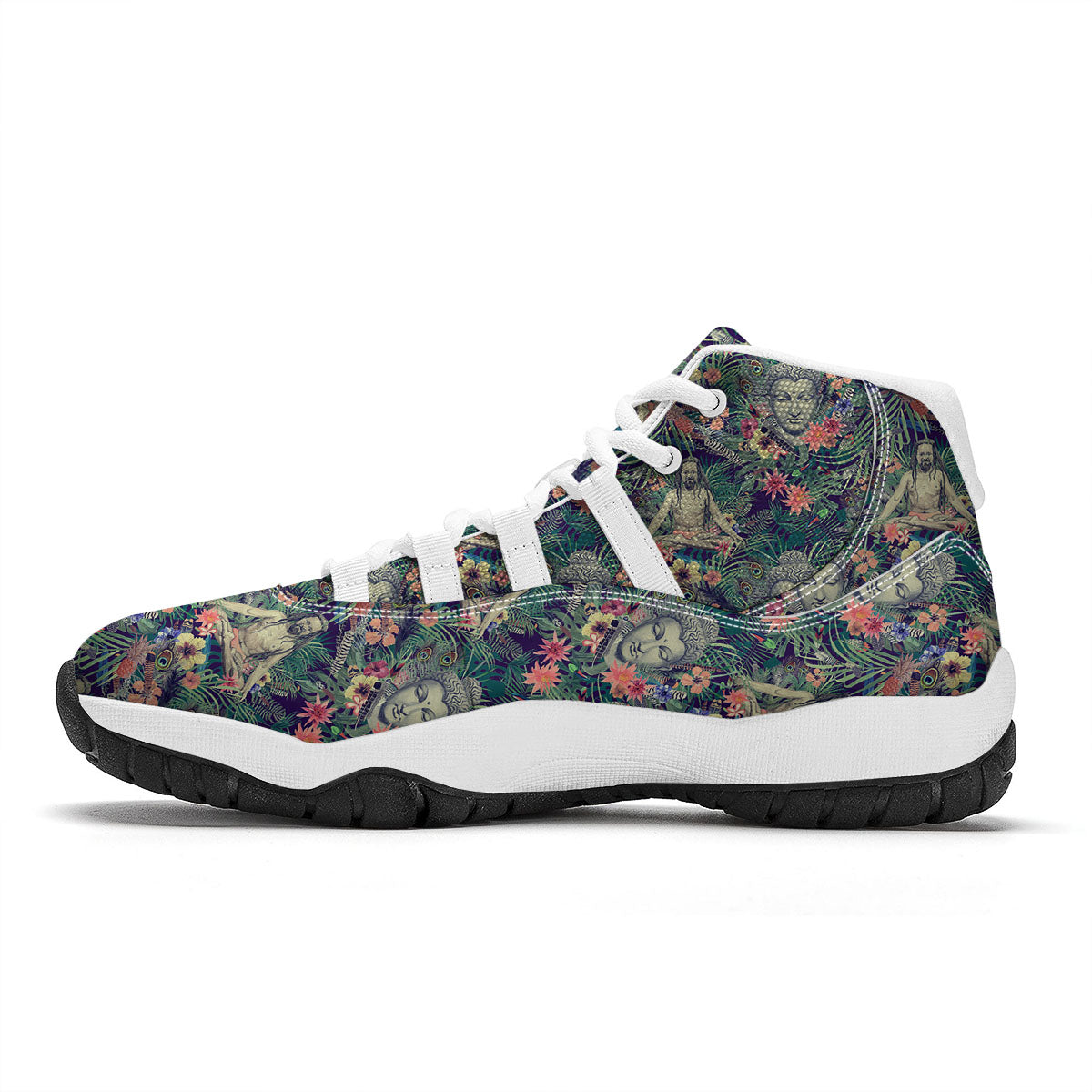 Tropical Buddha Print White Bball Shoes-grizzshop