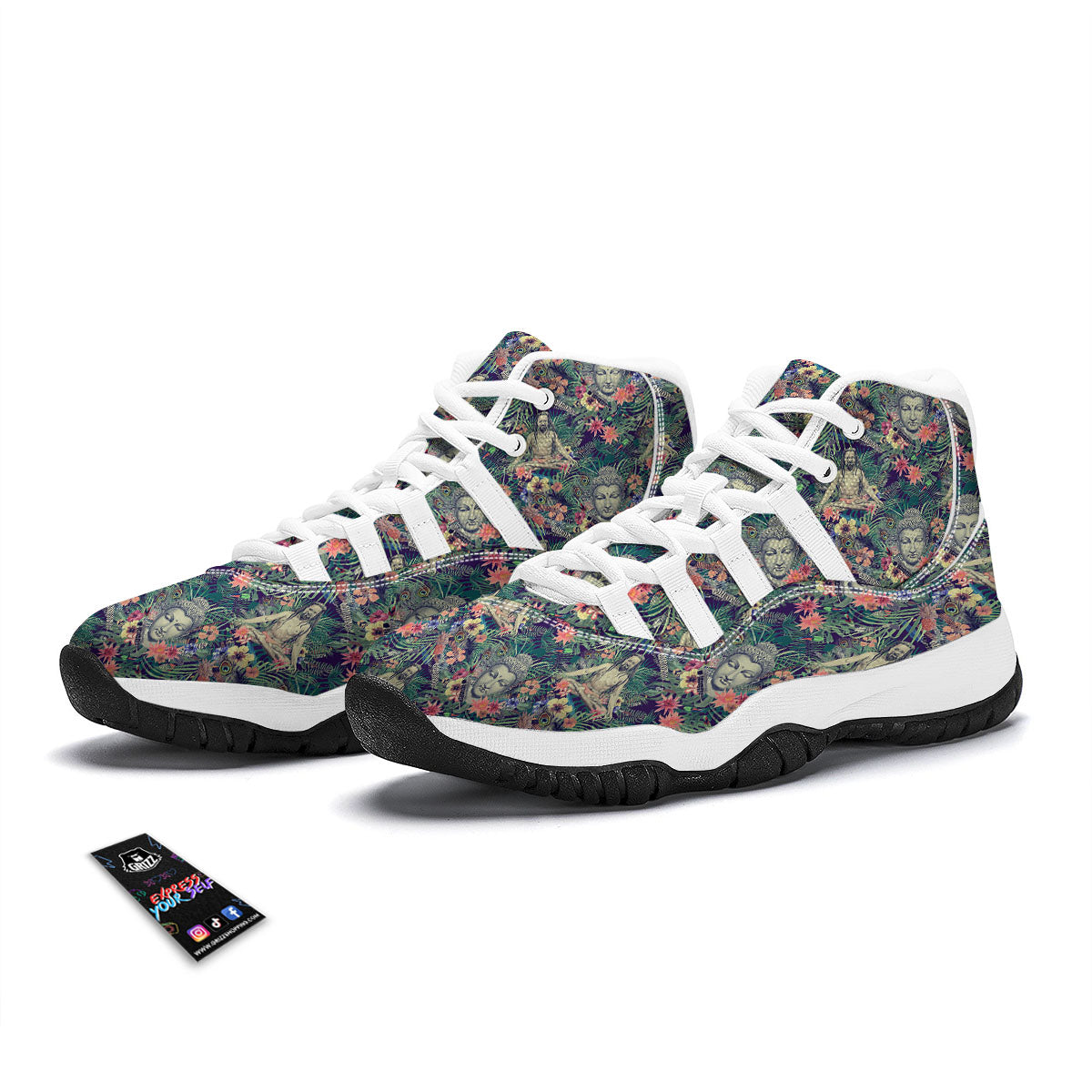 Tropical Buddha Print White Bball Shoes-grizzshop