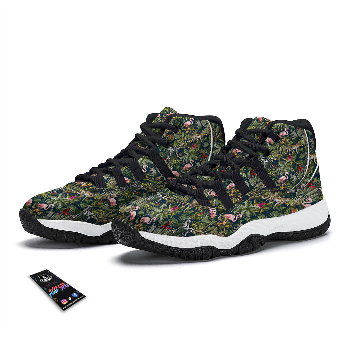 Tropical Cartoon Print Pattern Black Bball Shoes-grizzshop